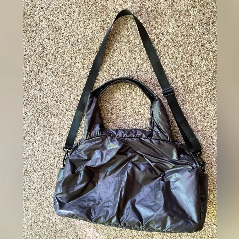 Black Puffy Nylon Weekender Bag travel gym Bag Shoulder crossbody y2k
